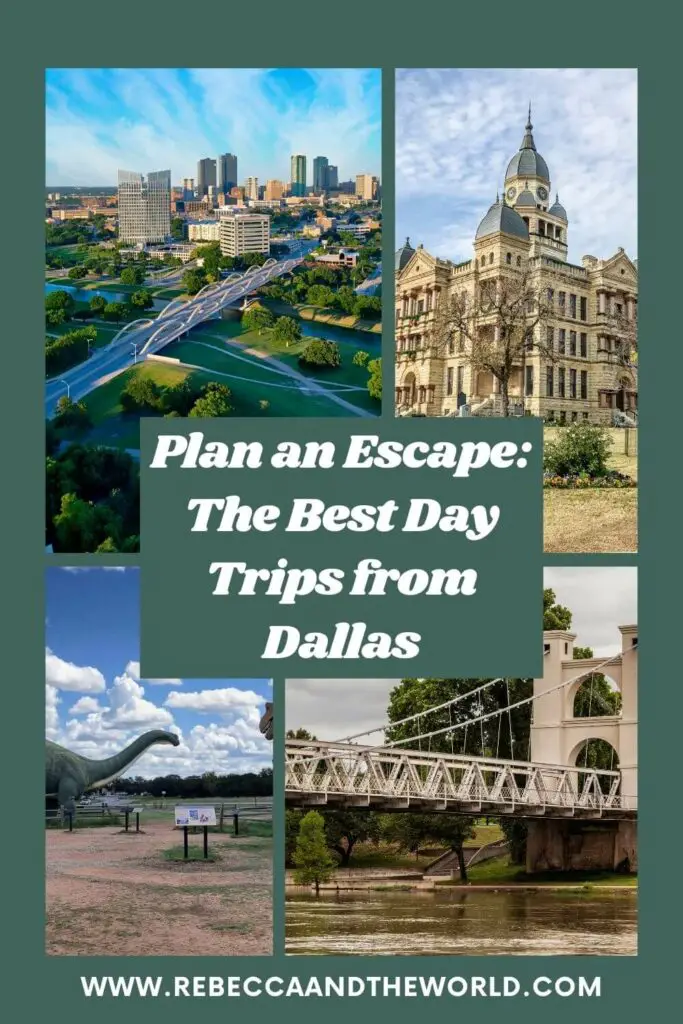 Looking for day trips from Dallas TX? These options include escaping the city for lakeside visits, historic towns and dinosaurs! They're all under 3 hours' drive from Dallas, making them easy to reach. | Dallas | Dallas TX | Texas | Day Trips from Dallas | Places to Visit Near Dallas | Visit Dallas | Texas Travel | Things to Do Around Dallas | Dallas Day Trip | Day Trips in Texas | Best Road Trips from Dallas | Places Near Dallas